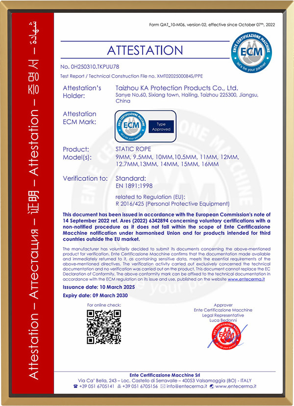 Certificato CE per corda